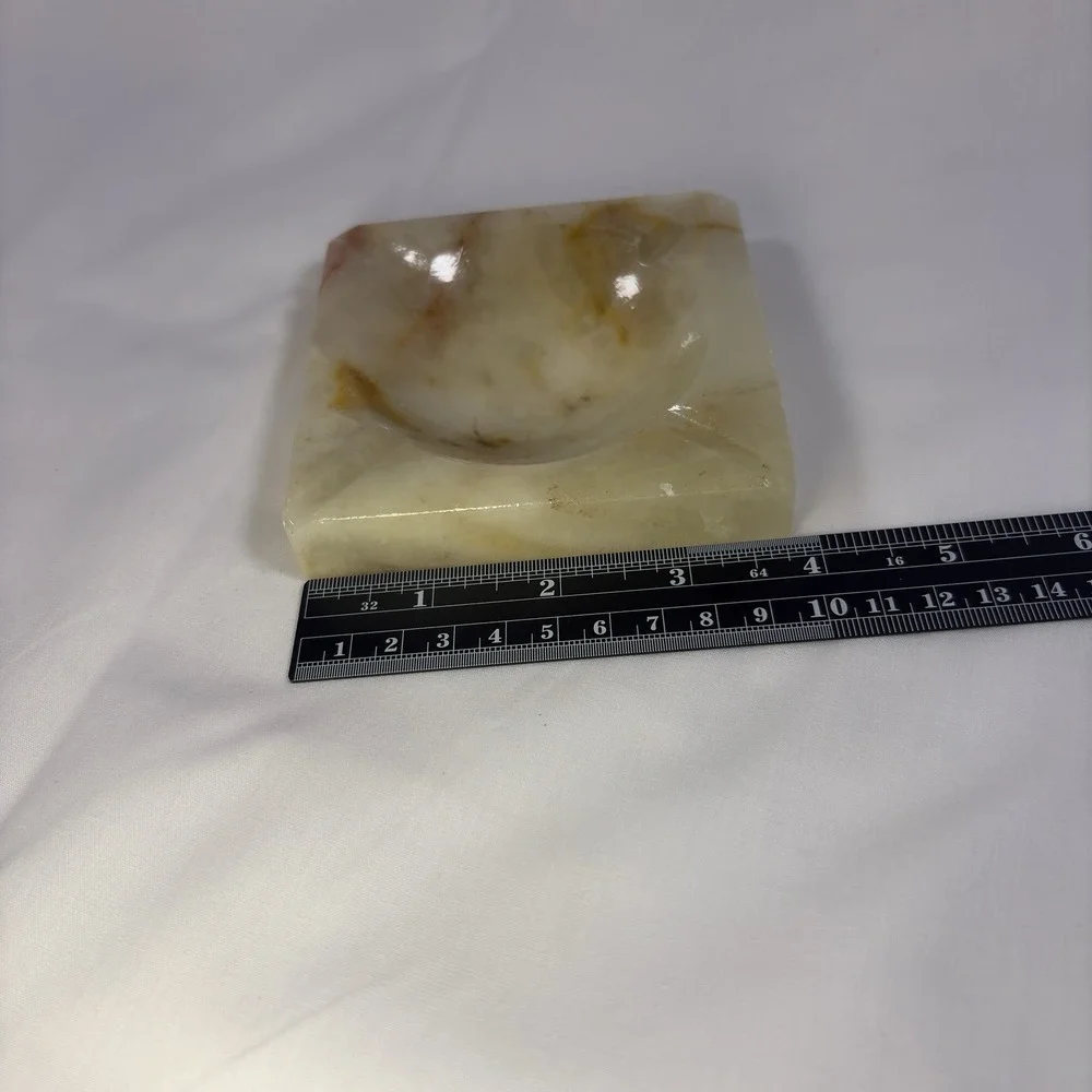 VINTAGE ASHTRAY SOLID MARBLE TAN BROWN LARGE HEAVY 4in Square S2-371